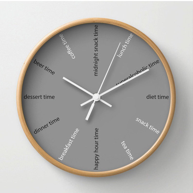 Kitchen wall clock, funny clock with positive message about food habits, modern wall clock image 3