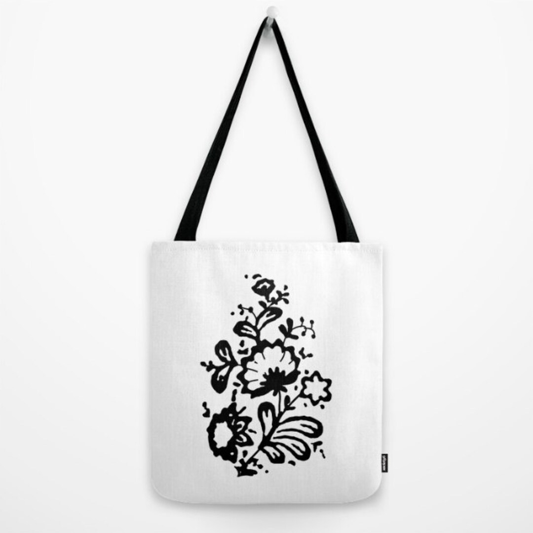 Black and white flower outlet tote bag