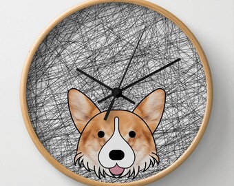 Welsh corgi  wall clock, portrait dogs clock, gift for parent dog, interior design, wall decoration, my pit bull decor, pit bull art decor