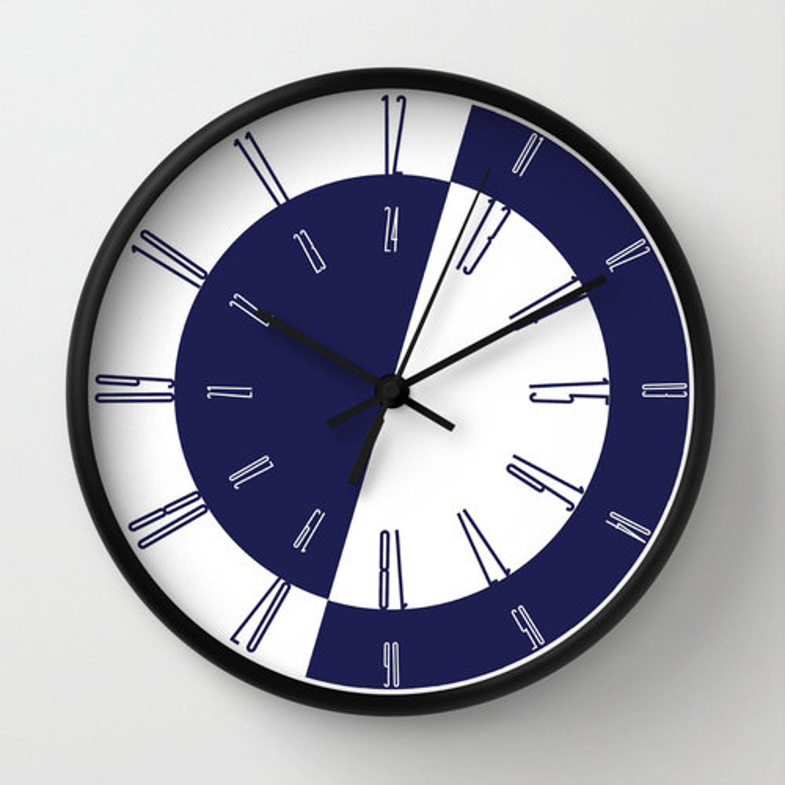 Bue navy wall clock nautical white and blue wooden clock round Etsy
