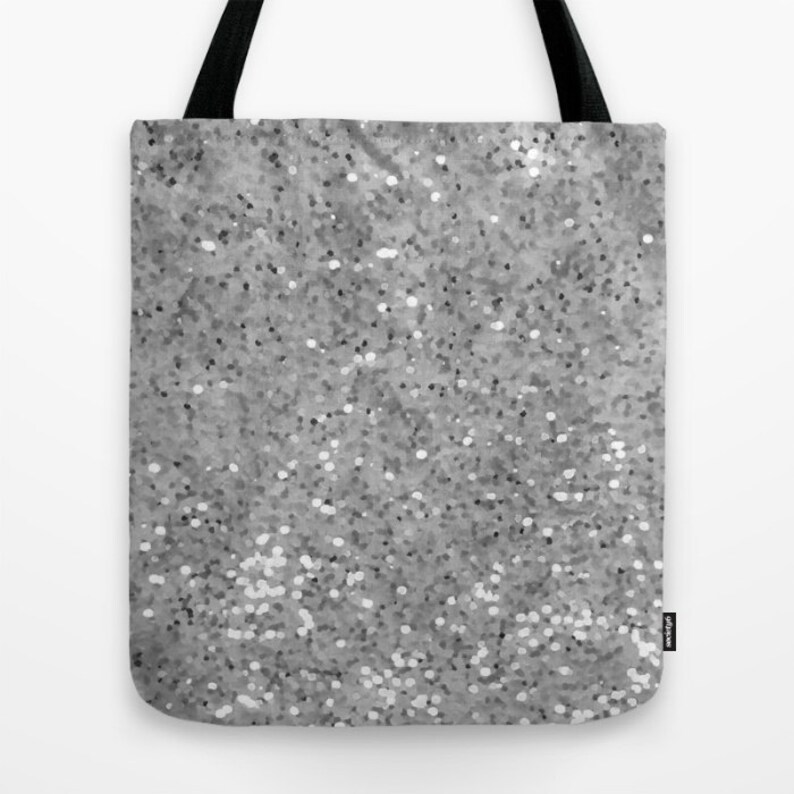 Glitter printed canvas bag silver tote bag shopping bag fashion shoulder bag trendy bag colored totes unique design