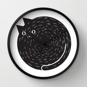 Black cat clock, funny cat ornament, cat wall clock, modern clock, clock meow, home decor cat