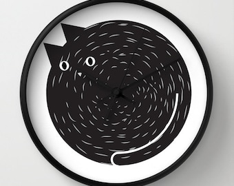 Black cat clock, funny cat ornament, cat wall clock, modern clock, clock meow, home decor cat