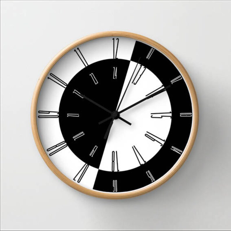Black and White Wall Clock Clock With Numbers Contemporary Etsy