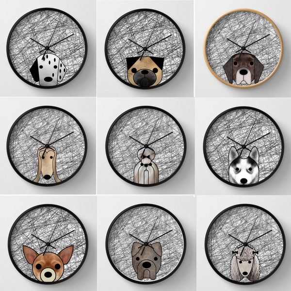 Dog wall decor dog wall clock dalmatian afgan hound chihuahua pug shintzu husky boxer poodle german pointer