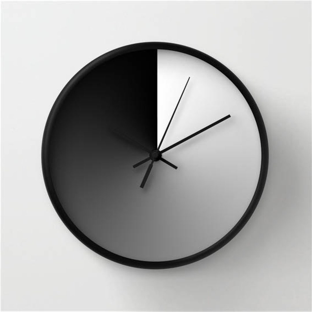 Gradient Wall Clock Unique Wall Clock Black and White Gray Shadow