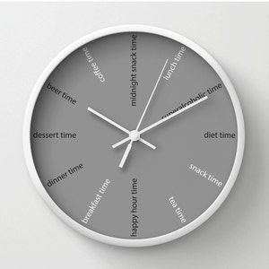 Kitchen wall clock, funny clock with positive message about food habits, modern wall clock image 2