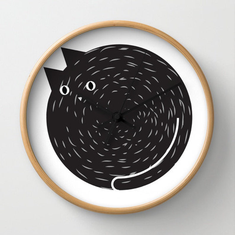 Black cat clock, funny cat ornament, cat wall clock, modern clock, clock meow, home decor cat image 2