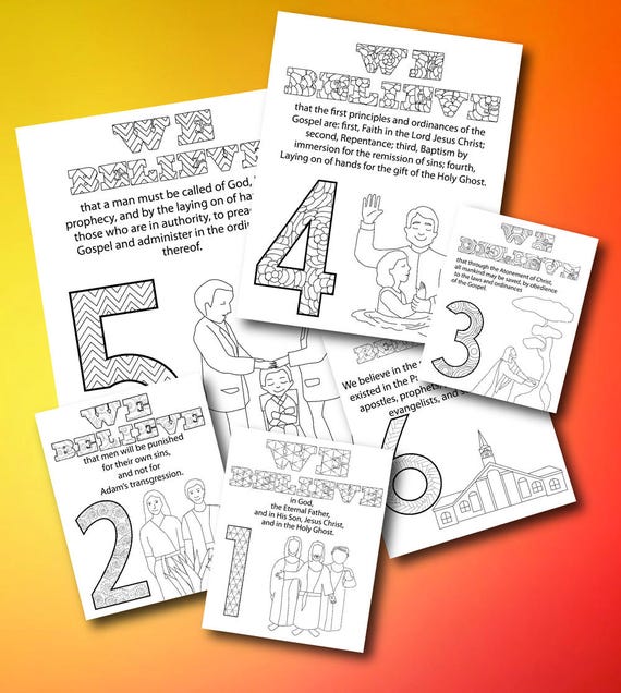 LDS Article of Faith 1-13 coloring pages. Activity Day// Primary//General Conference// FHE //Sacrament Meeting Program