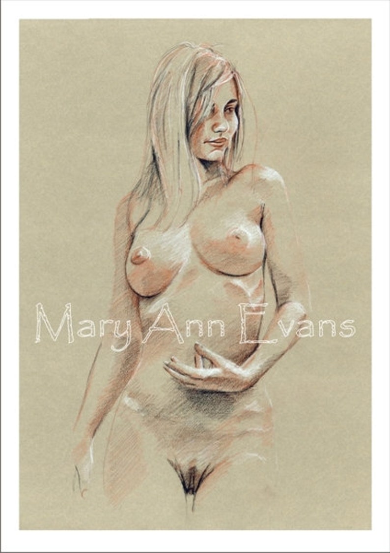 Mary Ann Evans Erotic Female Nude Study MAECP40 MATURE. Print from original conté drawing image 2