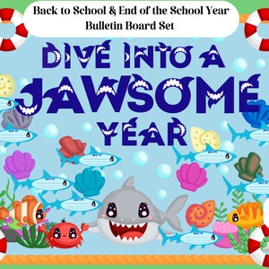 Back to School Bulletin Board, End of the School Year Bulletin Board Set, Shark Bulletin, Jawsome Year, Teacher printable, Student Name Tags