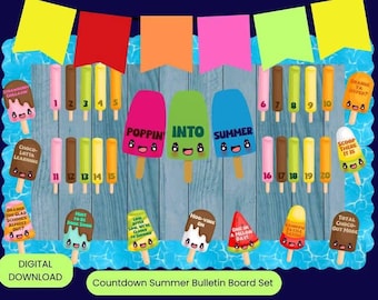 Poppin’ Into Summer Bulletin Board Set | Printable Popsicle Theme | End of Year Classroom Decor | Student Summer Plans Activity | PDF 8.5x11