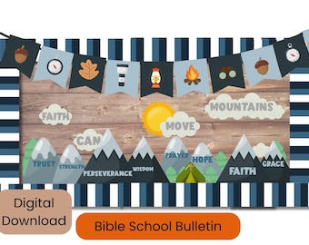 Bible School Classroom Bulletin Board, Bible School Teacher Printable, Bible School Printable, Faith Can Move Mountains Bulletin Board
