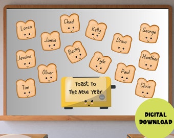 New Year Classroom Bulletin Board Set, A Toast to The New Year, Winter Season Happy New Year Classroom Bulletin Board Decor