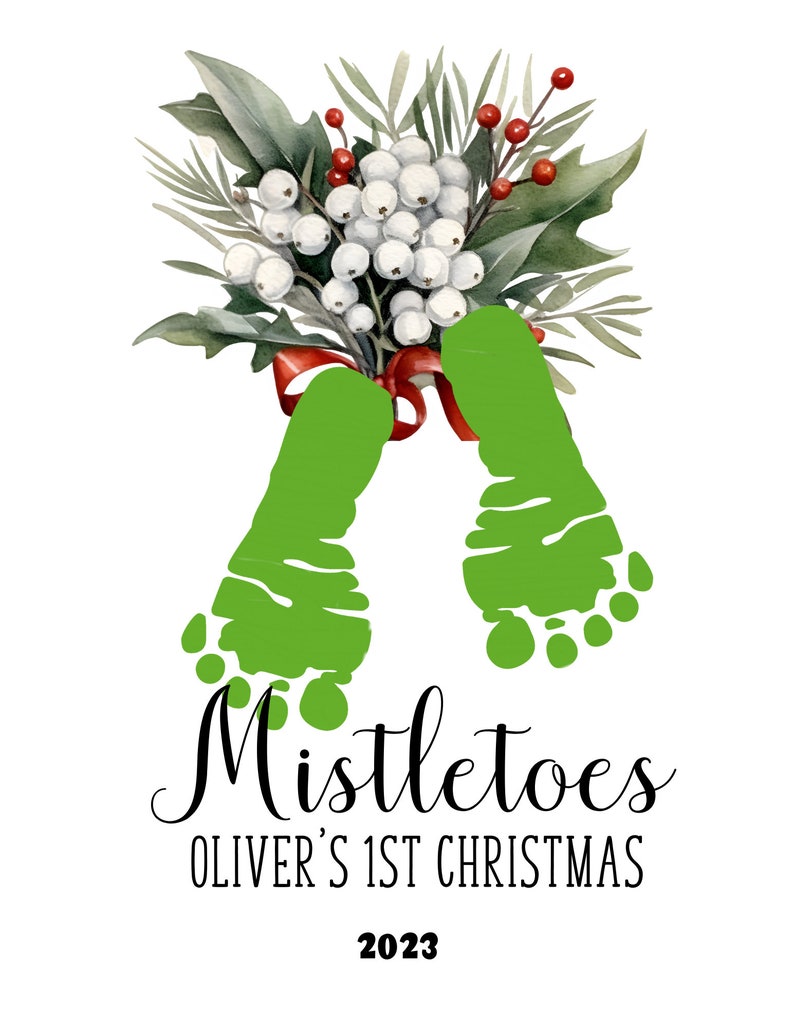 Custom Name First Christmas Printable Mistletoes Etsy
