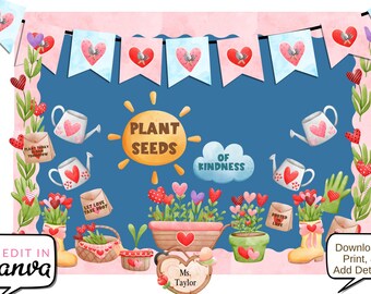 Valentine’s Day Bulletin Board Classroom Decoration Set, Garden, Name Tags, Valentines Party, Plant Seeds of Kindness Bulletin Board Set