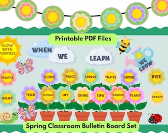 Printable Bulletin Board Set, Growth Mindset Classroom Decor, “Grow With Purpose” PDF, Spring Teacher Wall Art, Back to School, Motivational