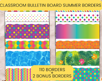 Tropical Summer Bulletin Board Borders, Beach Classroom Decor, Pool Theme Printable, PDF Borders, Instant Download, Bulletin Boarders