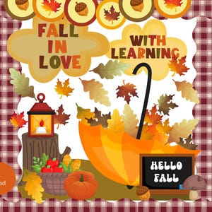 Fall Bulletin Board Set, Autumn, Fall in Love with Learning, Teacher Printable, Autumn Bulletin, Fall Decor, Student Name Tag, Halloween