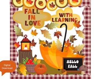 82-teiliges Herbst-Pinnwand-Set ‚Fall In Love With Learning‘ – Mit Ahornblättern, Kürbissen, Bordüren & Klebepunkten