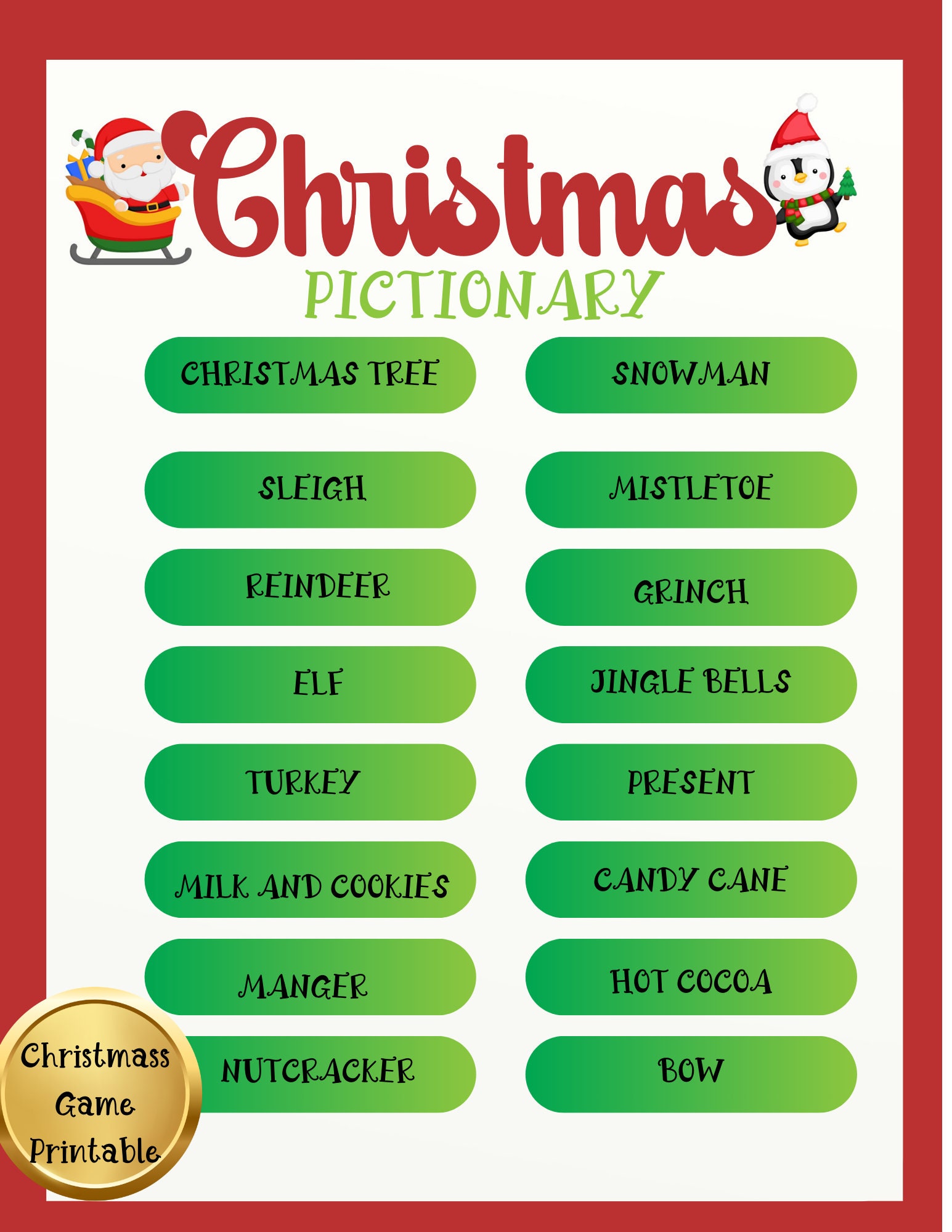 Christmas Pictionary Game Printable - Etsy christmas-pictionary-game-printable-etsy