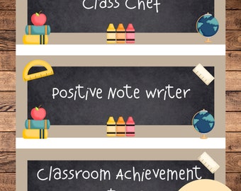 Classroom Job Chart Set with Name Tags for Bulletin Board, Chalkboard Decorations, Teacher Supplies, Classroom Teaching Tool, Kids Education