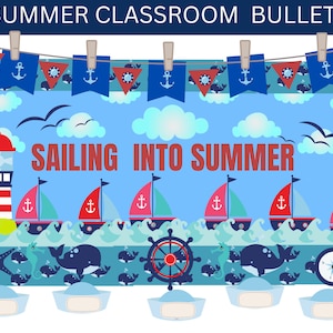 Summer classroom bulletin,Sailing into Summer, teacher printable, Summer classroom decor, Nautical, Student Name tags,
