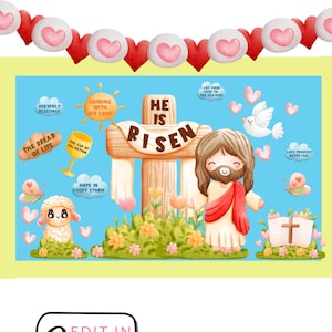 Easter Classroom Bulletin Board, He Has Risen, Jesus Bulletin, Bible School Bulletin, Teacher Printable, Spring Classroom, Student Name