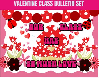 Valentine’s Day Bulletin Board, Classroom Decoration, Name Tags, Valentine Party Supplies, School Classroom Wall Door Decor, Mushroom