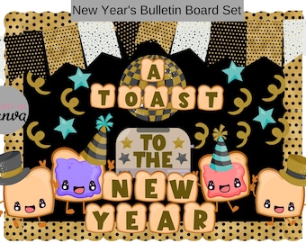New Year's Classroom Bulletin Board Set, Editable New Year's Bulletin Board, A Toast to the New Year Bulletin Board Kit, Student Name Tag