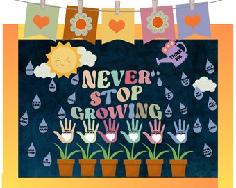 Spring Bulletin Board Set, Never Give Up, Spring Classroom Decor, Teacher Printable, Motivational Bulletin Board, Name Tags