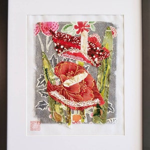 Anthirium Sashiko-style framed wall art