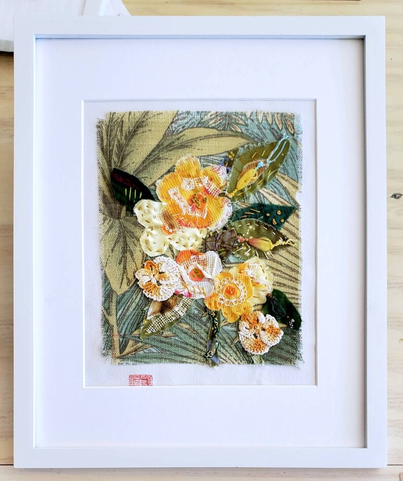 Miami Mall Floral Sunset, Sashiko Style, Hand Stitched