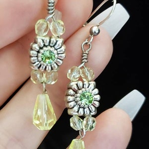 Green Rhinestone, Czech and Glass Bead Earrings
