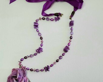 Handcrafted Flower Pendant in Shades of Purple