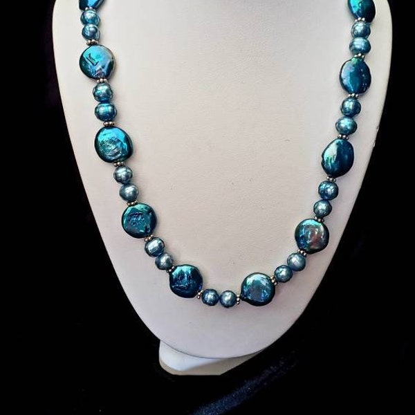 Rare Aqua Freshwater Coin Pearl Necklace