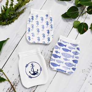 Ceramic Soap Holder | Blue White Farmhouse Style |Dish Drainer Bar Soap Tray |Bathroom Kitchen Sink Spa Guest Bath| Nautical Theme
