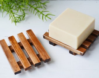 Rustic Wooden Soap Holder: Natural Bathroom Sink Drain Tray