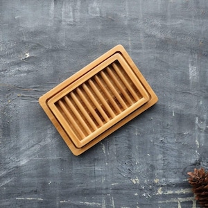 Bamboo Soap Dish, Dual Layer Draining Tray 2 Piece