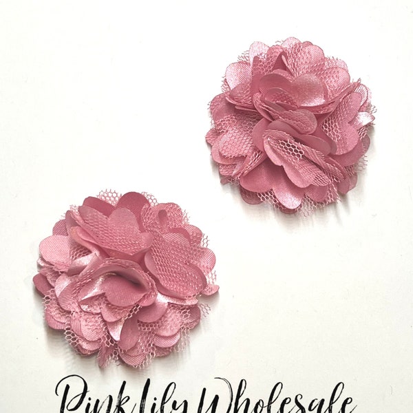 TWO Dusty Rose Mini Satin Mesh Flowers - TWO Dusty Rose - Small Flower - Wedding - Craft Flower - Wholesale Flower - Craft Supplies -DIY