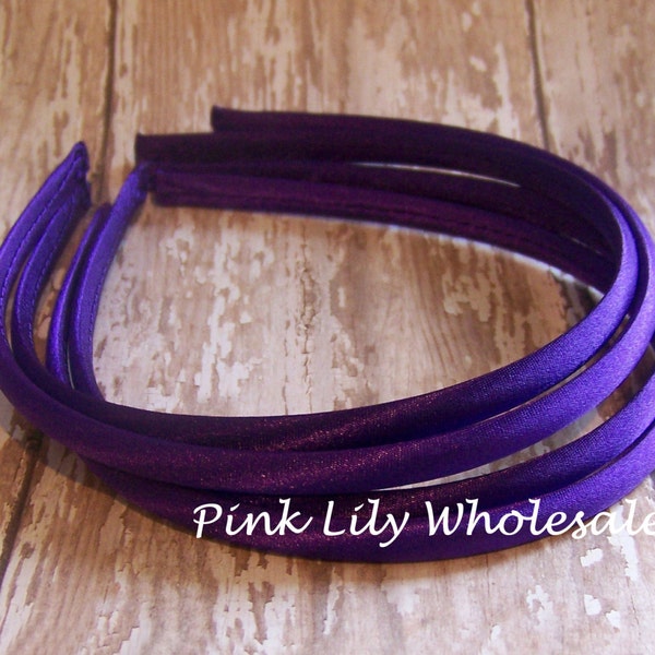 FOUR Deep Purple Satin Covered Headband - Headband Blank - Satin Headband - Plain Headband - Plastic Headband - Wholesale - DIY - Craft