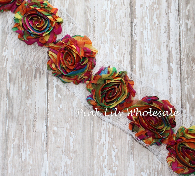 Wholesale Shabby Chiffon Flowers Shabby Flowers SIX Carrot Rainbow Flower Craft Supplies Great for DIY Headbands Craft Flowers