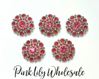 Set of 5, Wholesale Button, Lana Button, 28mm Hot Pink Rhinestone Acrylic Button, Craft Button, Craft Embellishment, Craft Supply, DIY