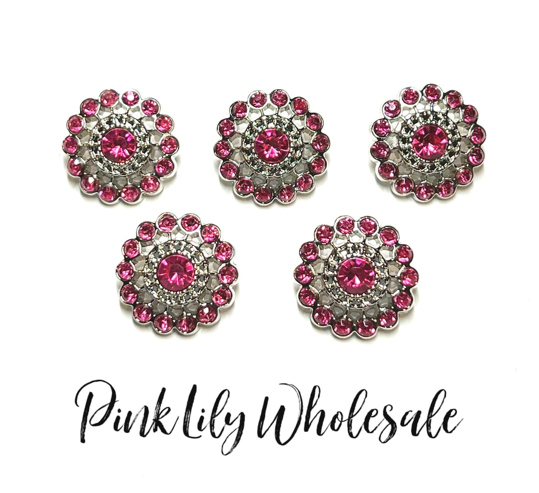 SET OF FIVE - Hot Pink Rhinestone Farrah Acrylic Button, Wholesale ...