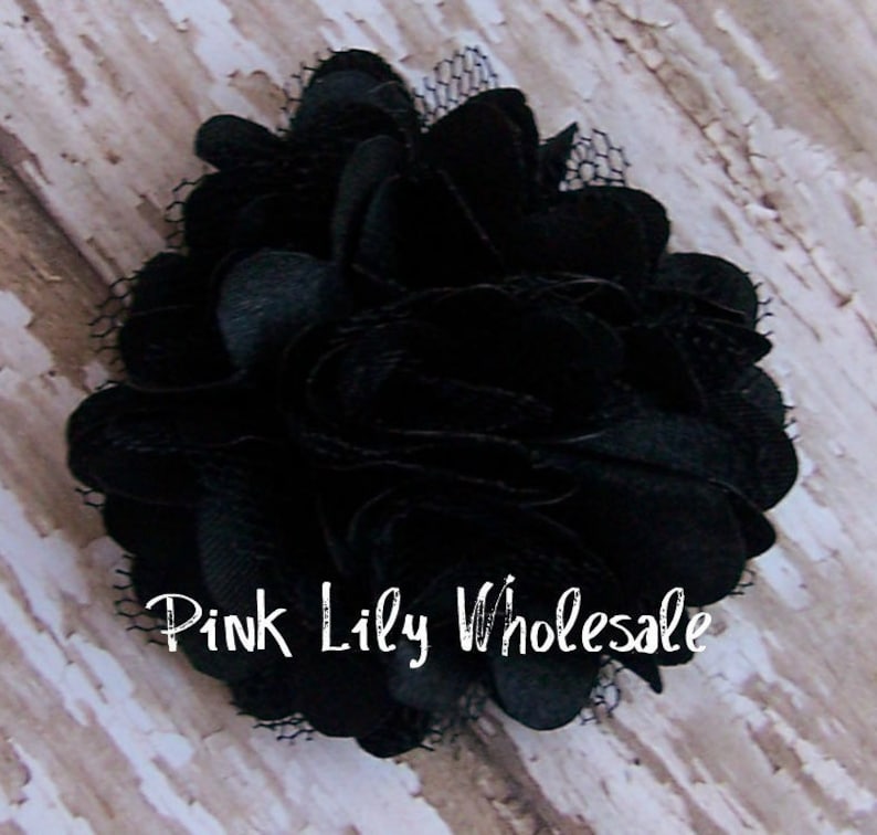 Small Flower Craft Flower TWO Black Wholesale Flower TWO Black Mini Satin Mesh Flowers Craft Supplies -DIY
