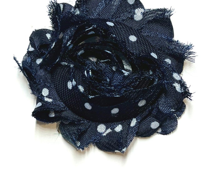 SIX Navy and White Polka Dots Shabby Flowers Great for DIY Baby Shower ...