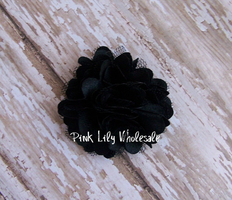 Small Flower Craft Flower TWO Black Wholesale Flower TWO Black Mini Satin Mesh Flowers Craft Supplies -DIY