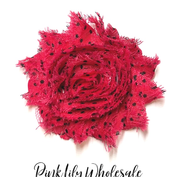 SIX Hot Pink and Black, Pin Dot Print, Shabby Flowers - Great for DIY Headbands, Baby Headband Supplies, Craft Supplies, Wholesale, DIY
