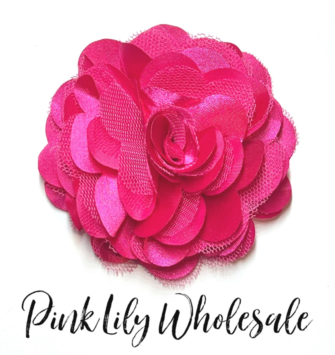 3 Satin Mesh Flower HOT PINK Satin Tulle Flower Etsy