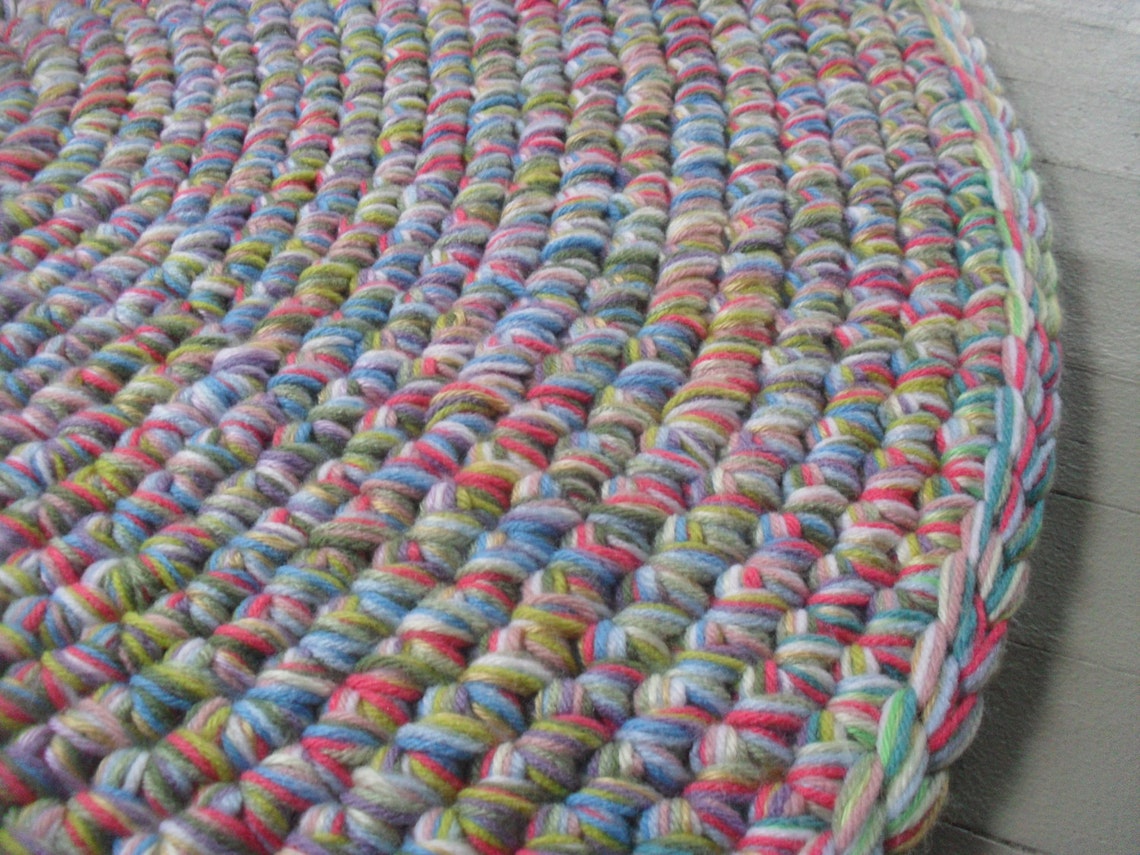 Area rug 3ft round rug crochet yarn rug girls room Etsy